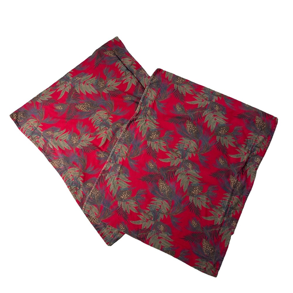 LL Bean 100% Cotton Flannel Standard Pillow Shams Red Pinecone Print Set Of 2